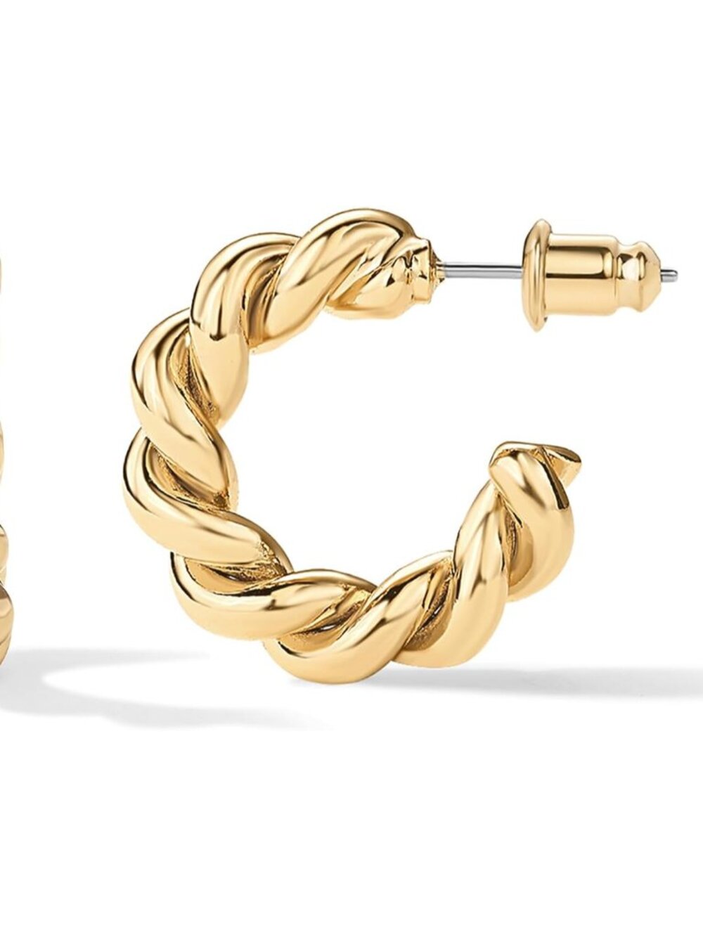 14K Gold Plated Twisted Rope Round Hoop Earrings